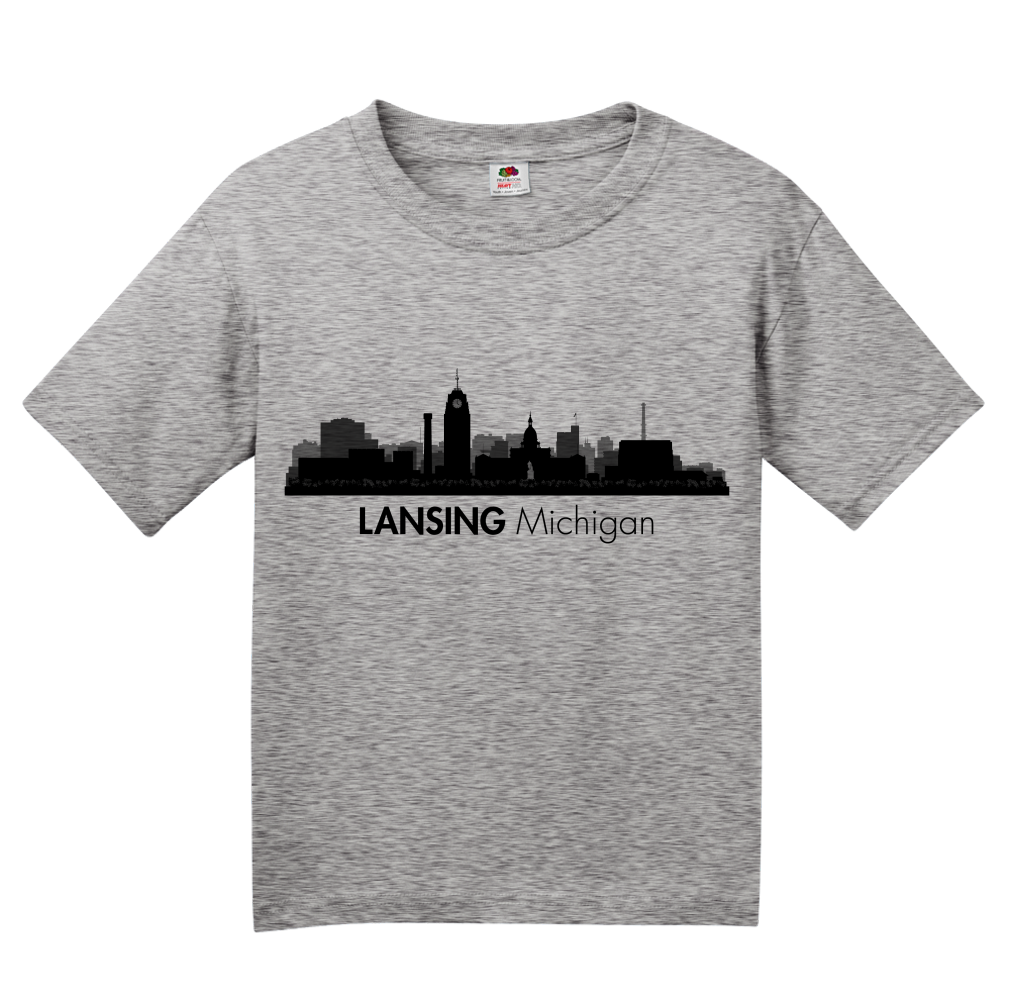 Youth Grey Skyline Of Lansing, Michigan - Michigan State Capital Love T-shirt