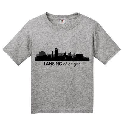 Youth Grey Skyline Of Lansing, Michigan - Michigan State Capital Love T-shirt