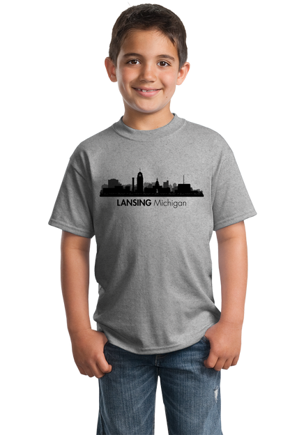 Youth Grey Skyline Of Lansing, Michigan - Michigan State Capital Love T-shirt