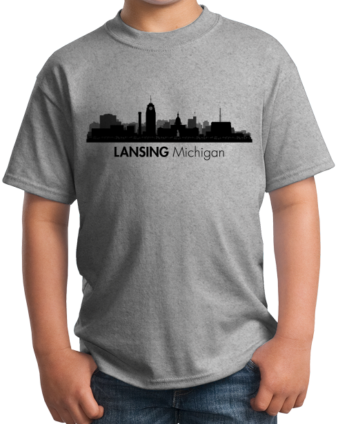 Youth Grey Skyline Of Lansing, Michigan - Michigan State Capital Love T-shirt