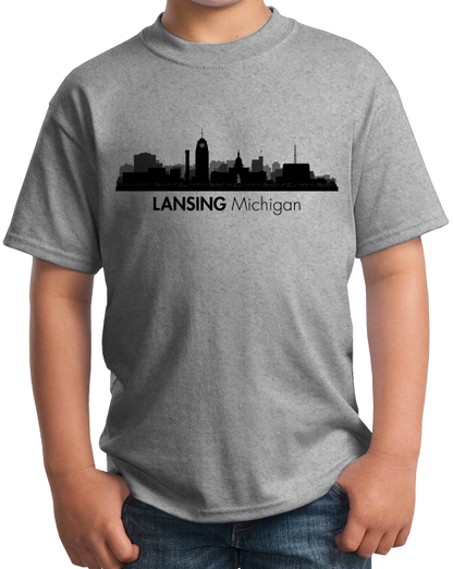 Youth Grey Skyline Of Lansing, Michigan - Michigan State Capital Love T-shirt