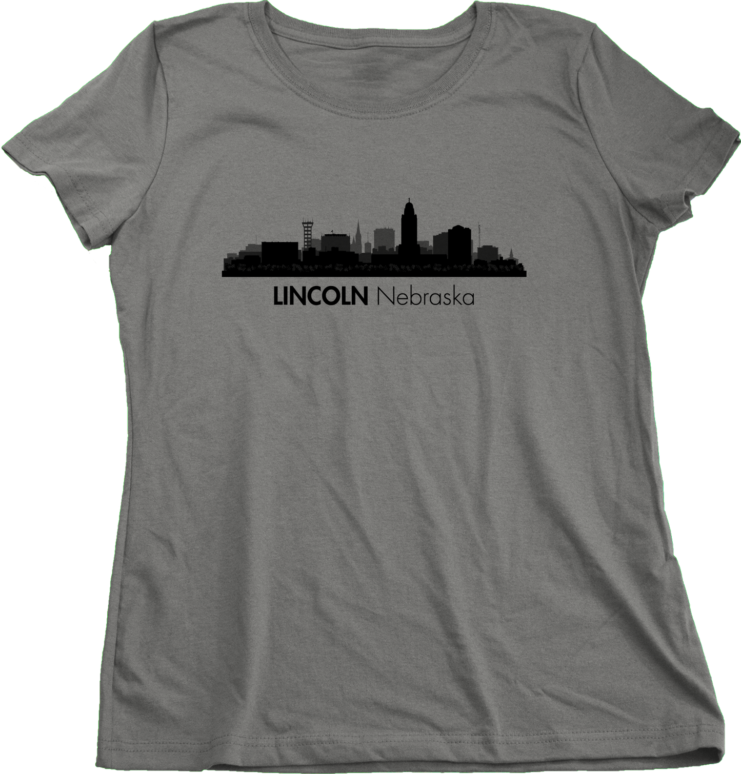 Ladies Grey Skyline Of Lincoln, Nebraska - Nebraska State Capital Love T-shirt