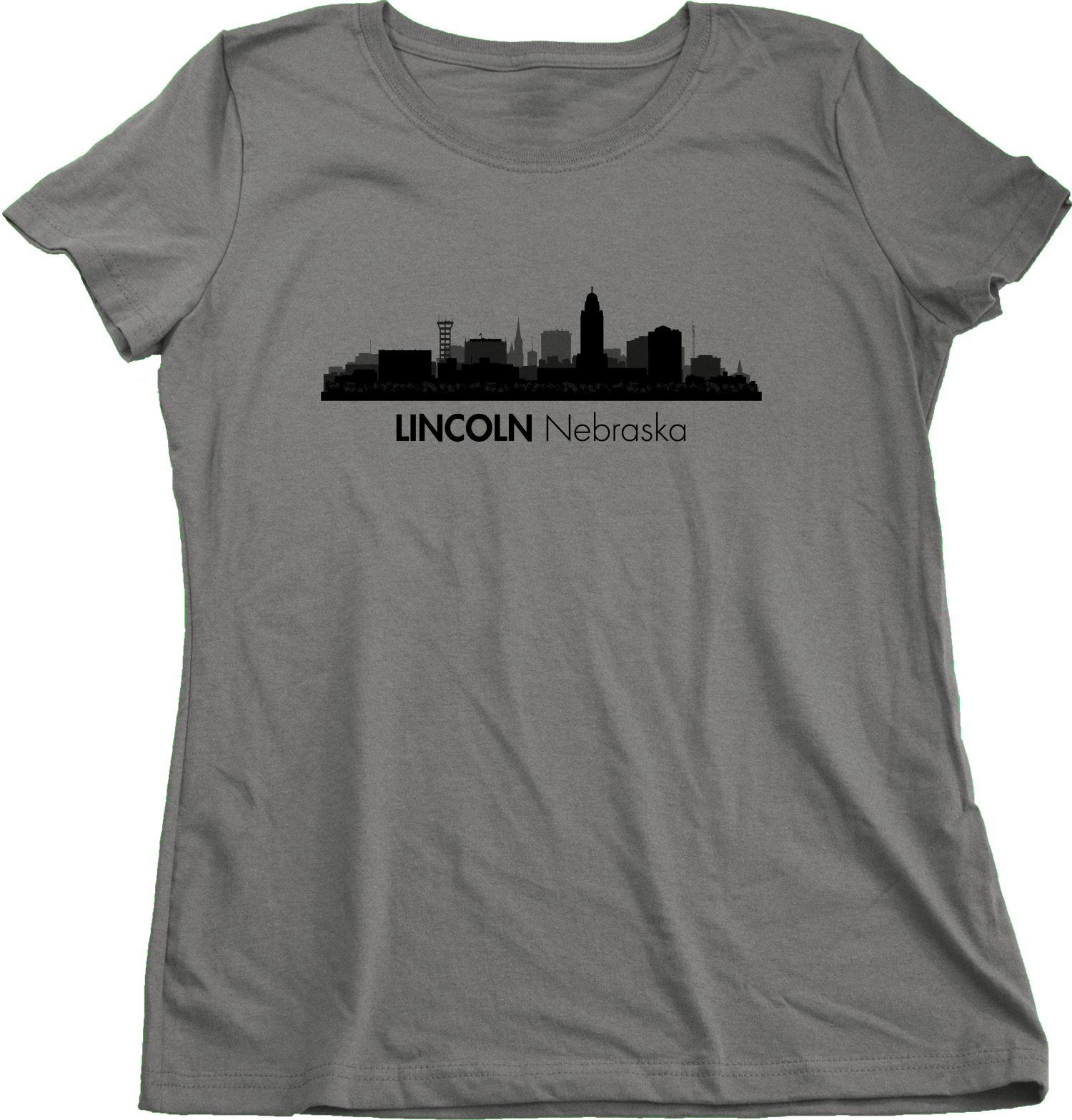 Ladies Grey Skyline Of Lincoln, Nebraska - Nebraska State Capital Love T-shirt