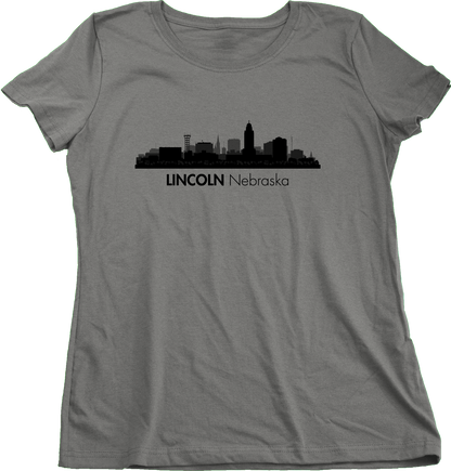 Ladies Grey Skyline Of Lincoln, Nebraska - Nebraska State Capital Love T-shirt