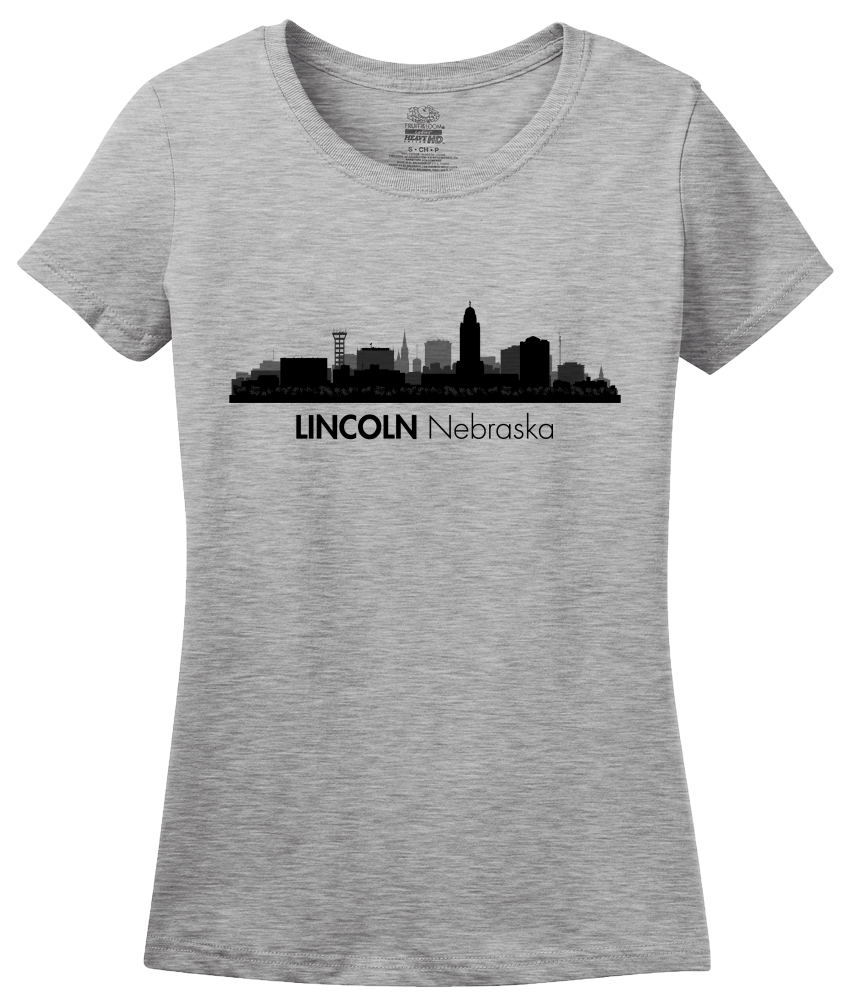 Ladies Grey Skyline Of Lincoln, Nebraska - Nebraska State Capital Love T-shirt