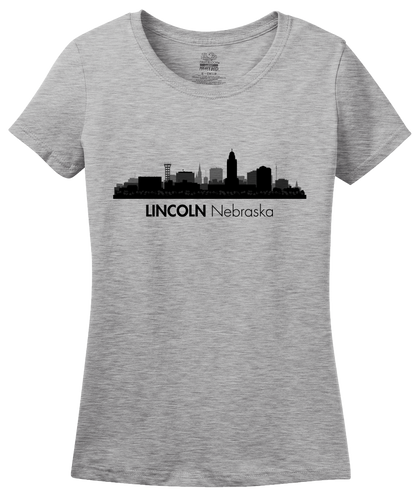 Ladies Grey Skyline Of Lincoln, Nebraska - Nebraska State Capital Love T-shirt