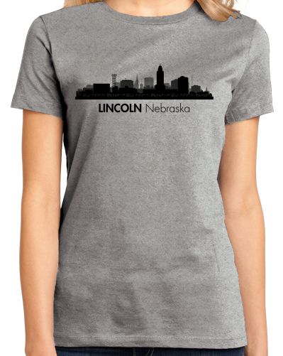 Ladies Grey Skyline Of Lincoln, Nebraska - Nebraska State Capital Love T-shirt