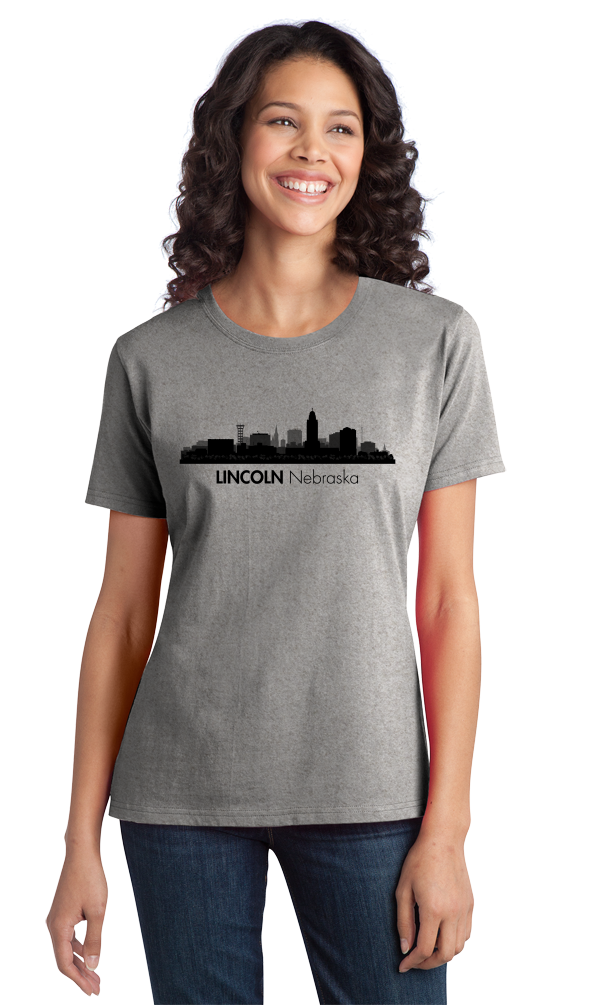 Ladies Grey Skyline Of Lincoln, Nebraska - Nebraska State Capital Love T-shirt