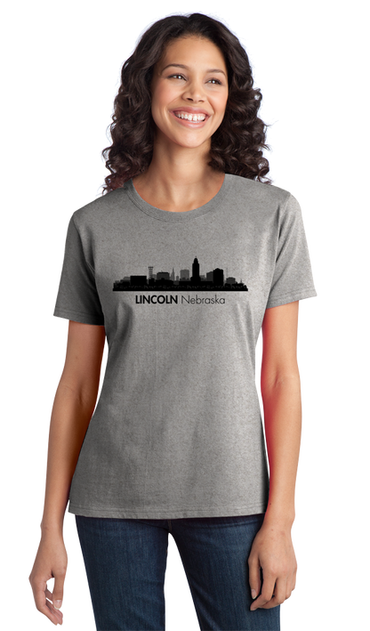 Ladies Grey Skyline Of Lincoln, Nebraska - Nebraska State Capital Love T-shirt