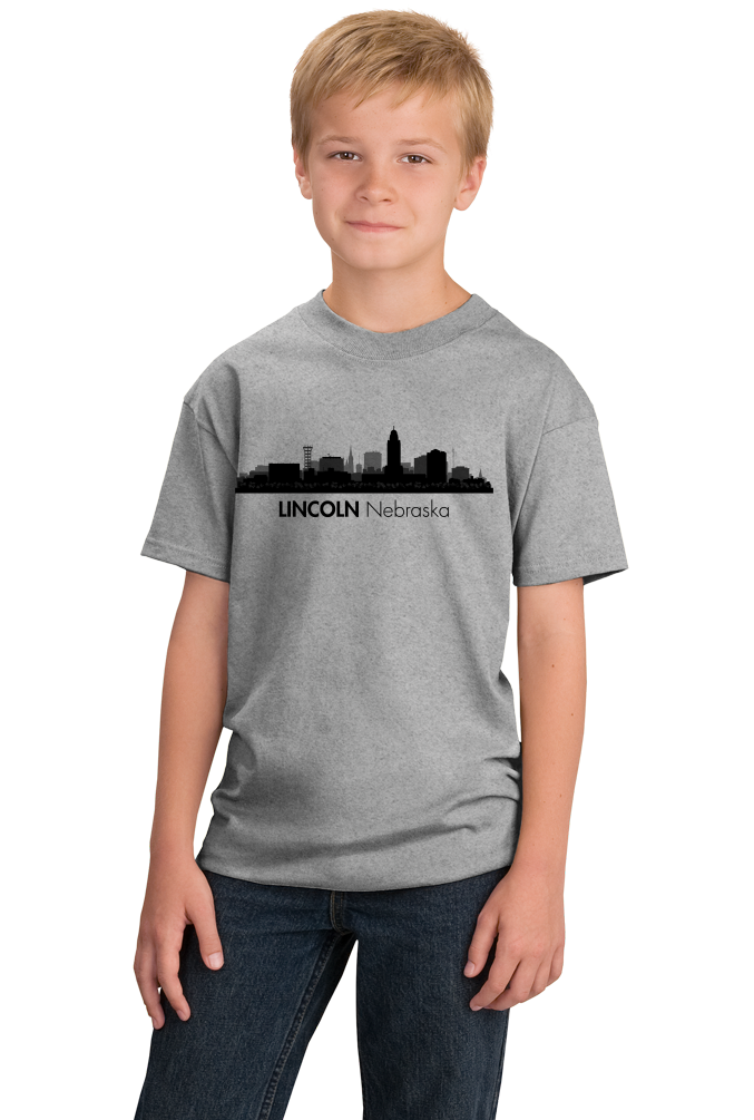 Youth Grey Skyline Of Lincoln, Nebraska - Nebraska State Capital Love T-shirt