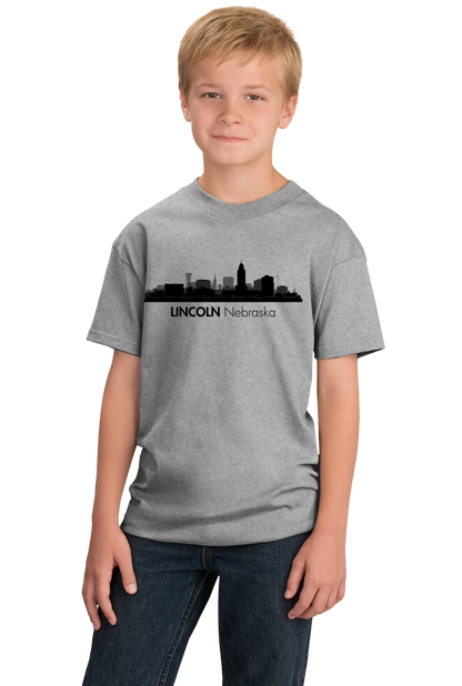 Youth Grey Skyline Of Lincoln, Nebraska - Nebraska State Capital Love T-shirt