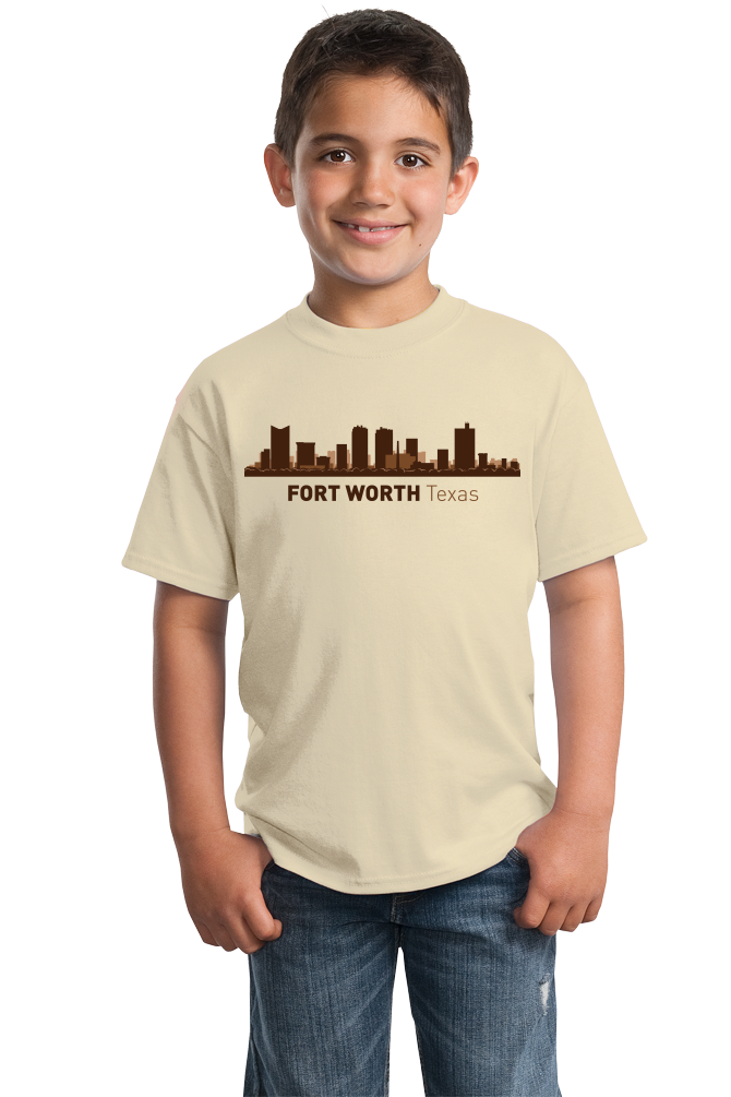 Youth Natural Fort Worth, TX City Skyline - Texas Pride Love Cattle Drive Home T-shirt