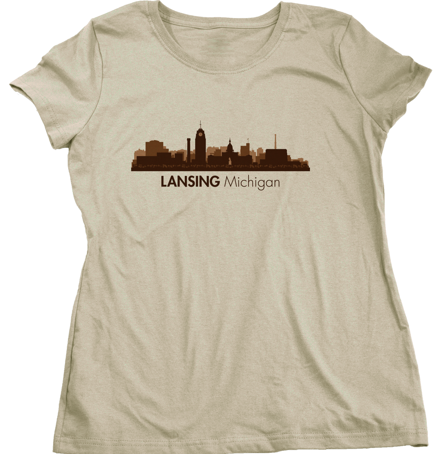 Ladies Natural Skyline Of Lansing, Michigan - Michigan State Capital Love T-shirt