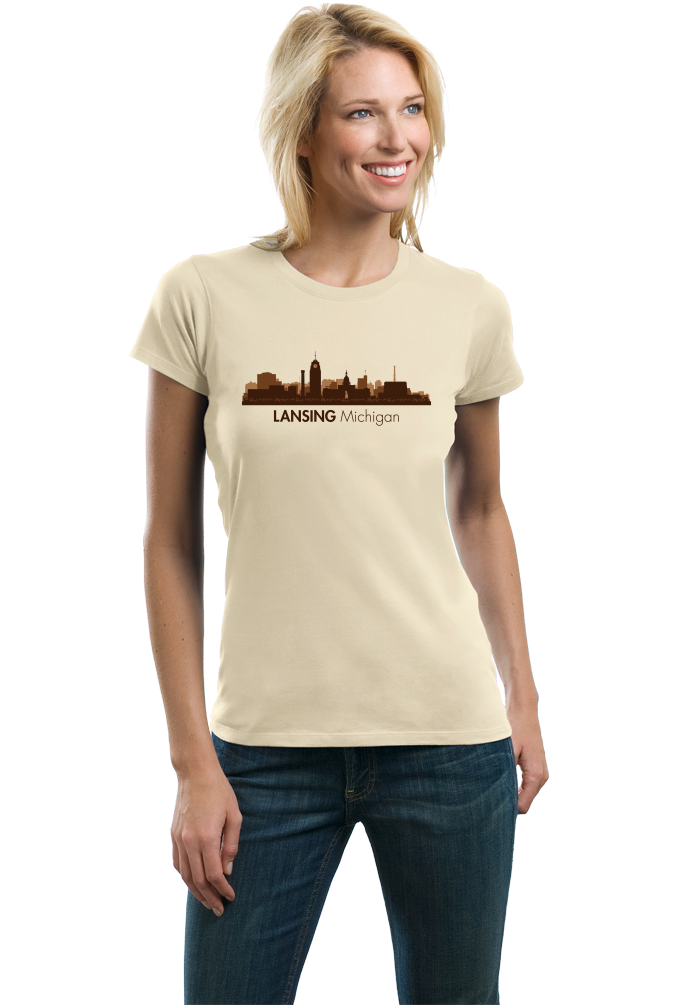 Ladies Natural Skyline Of Lansing, Michigan - Michigan State Capital Love T-shirt