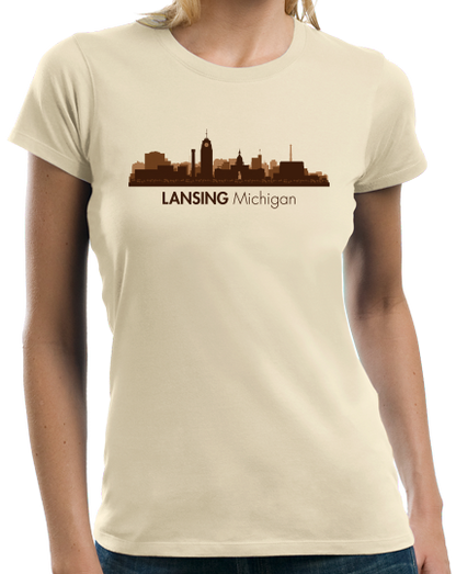 Ladies Natural Skyline Of Lansing, Michigan - Michigan State Capital Love T-shirt