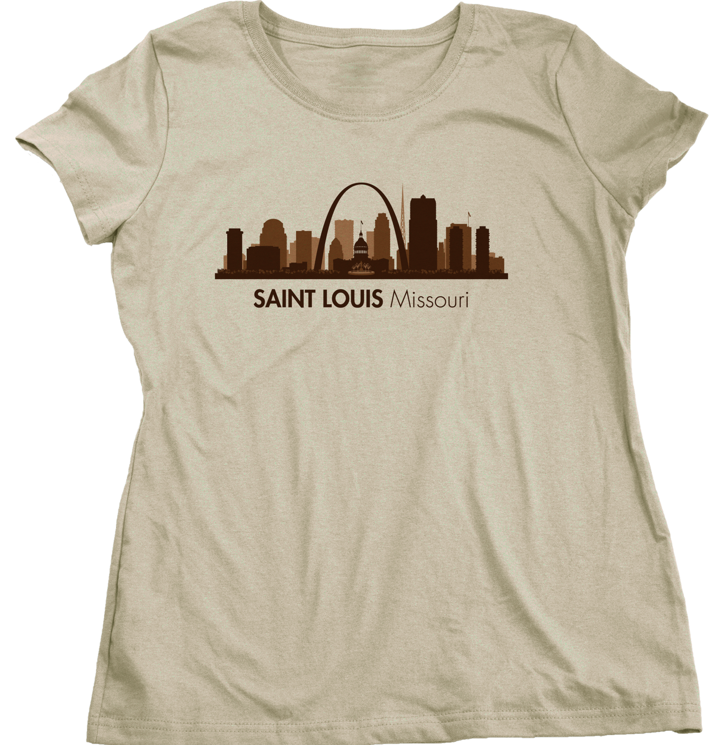 Ladies Natural Skyline Of Saint Louis, Missouri - Gateway Arch Cardinals Rams T-shirt