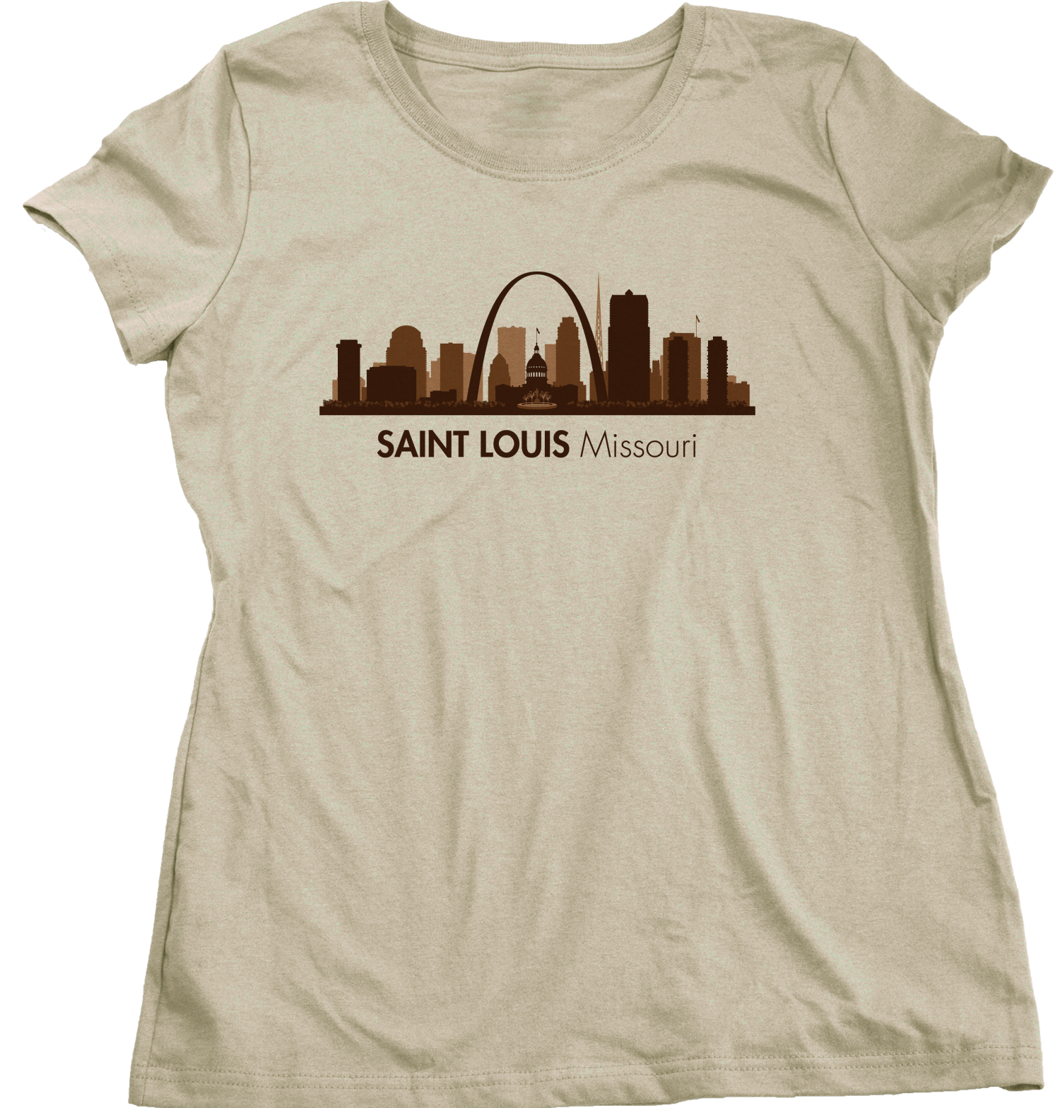 Ladies Natural Skyline Of Saint Louis, Missouri - Gateway Arch Cardinals Rams T-shirt