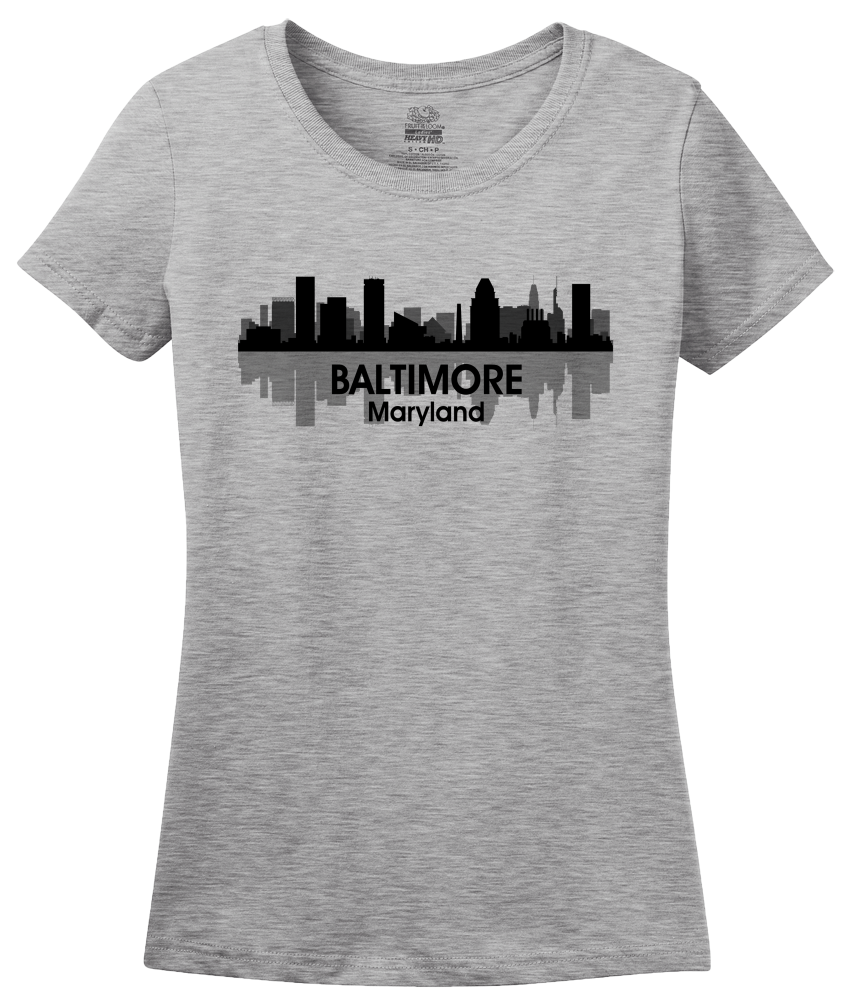 Ladies Grey Baltimore, Md City Skyline - Baltimore Orioles Ravens Love Pride T-shirt