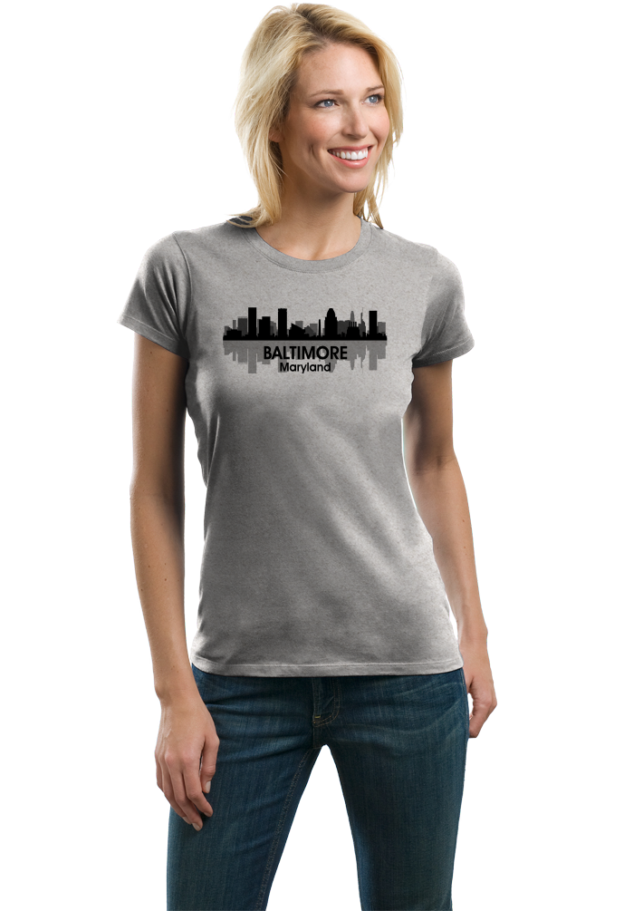 Ladies Grey Baltimore, Md City Skyline - Baltimore Orioles Ravens Love Pride T-shirt