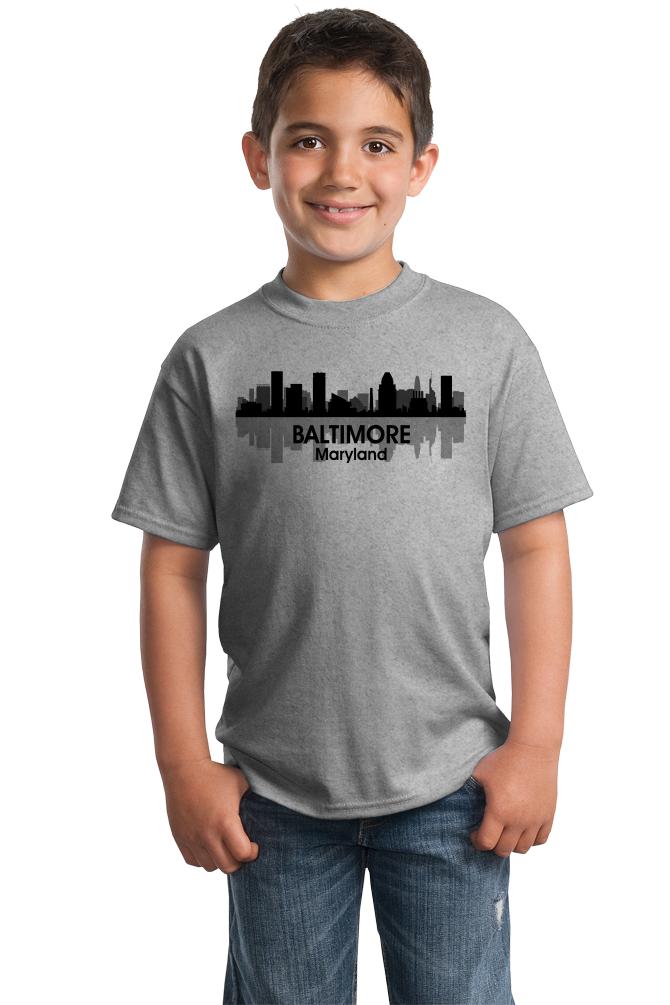 Youth Grey Baltimore, Md City Skyline - Baltimore Orioles Ravens Love Pride T-shirt