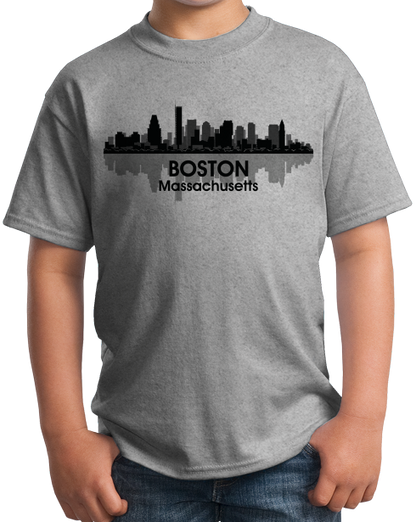 Youth Grey Boston, Ma City Skyline - Beantown Pride Patriots Red Sox Love T-shirt
