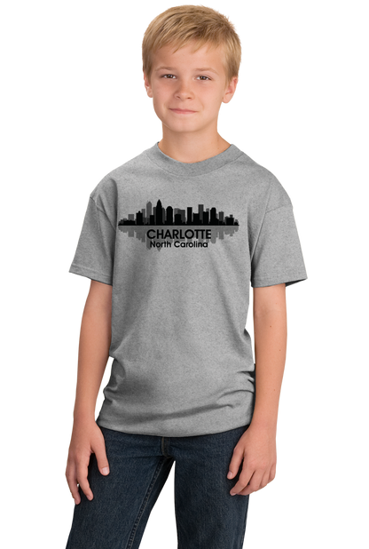 Youth Grey Charlotte, NC City Skyline - Charlotte Pride Carolina Panthers T-shirt