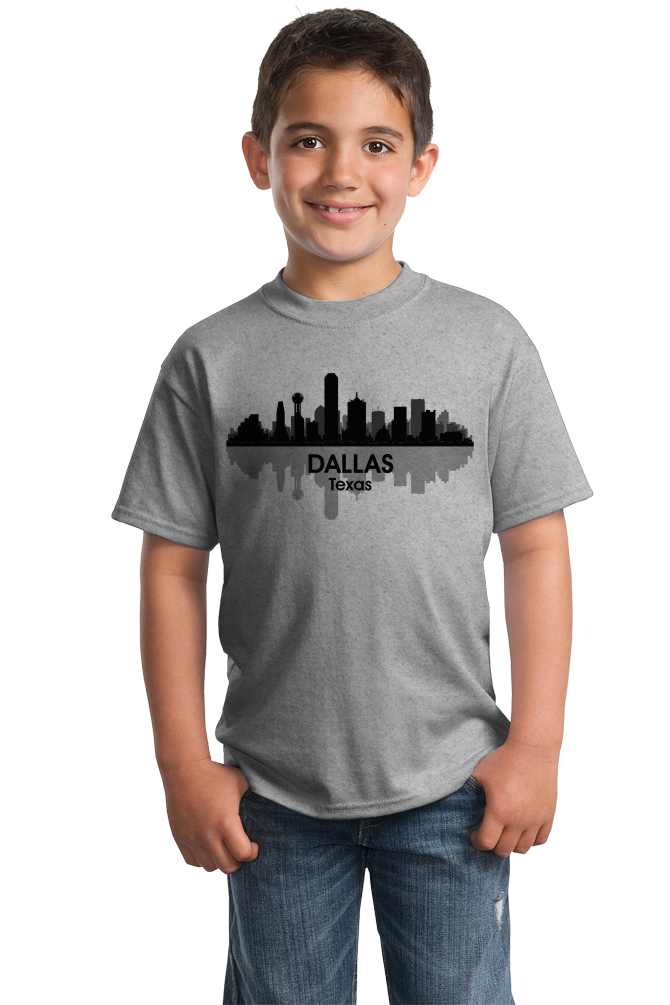 Youth Grey Dallas City Skyline - Texas Rangers Dallas Cowboys Stars Pride T-shirt