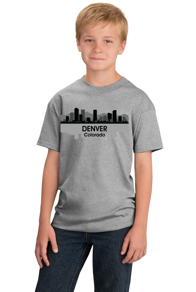 Youth Grey Denver, Co City Skyline - Mile-High City Pride Colorado Rockies T-shirt