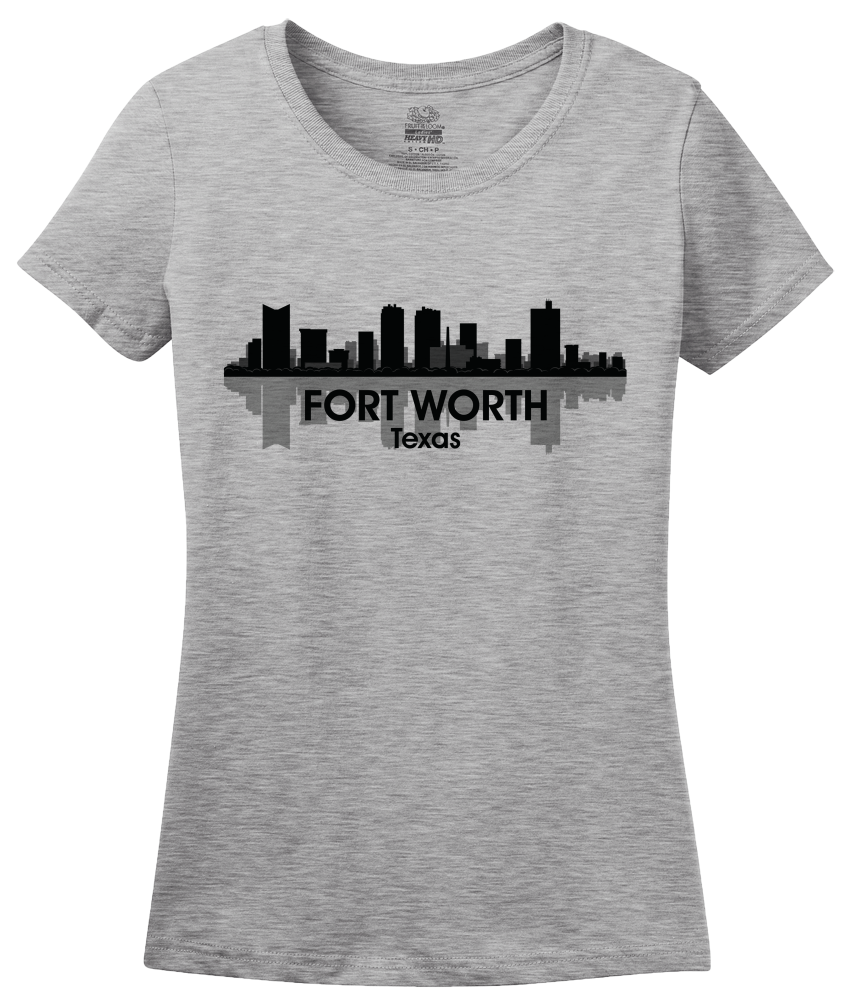 Ladies Grey Fort Worth City Skyline - Texas Pride Van Cliburn Cattle Drive T-shirt