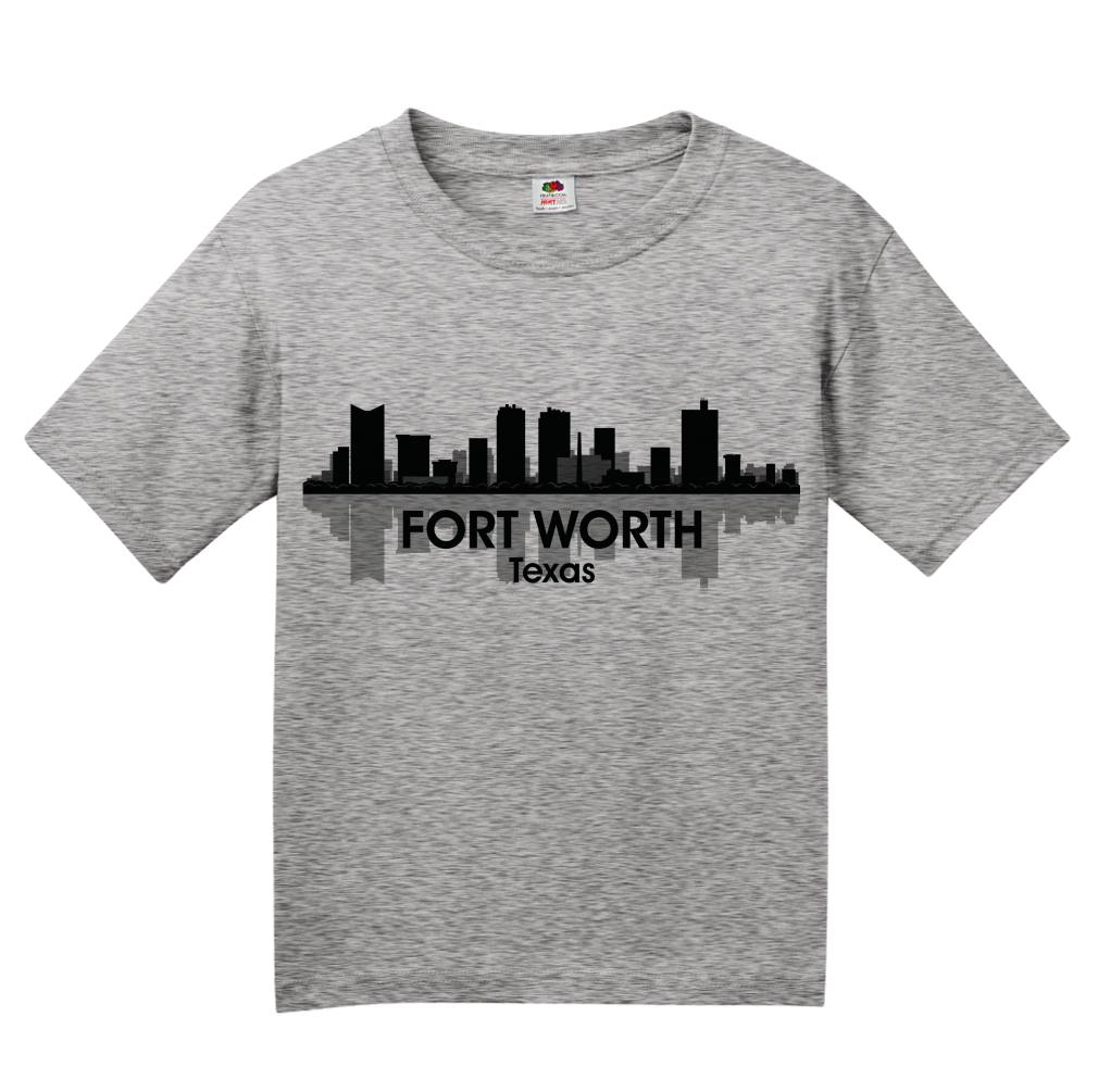 Youth Grey Fort Worth City Skyline - Texas Pride Van Cliburn Cattle Drive T-shirt