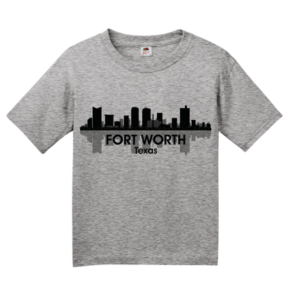 Youth Grey Fort Worth City Skyline - Texas Pride Van Cliburn Cattle Drive T-shirt
