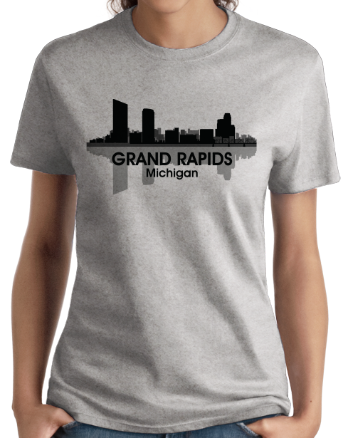 Ladies Grey Grand Rapids, MI City Skyline - River City Pride Love Griffins T-shirt