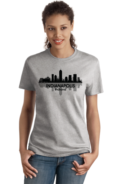 Ladies Grey Indianapolis, IN City Skyline - Indianapolitan Pride Indy 500 T-shirt
