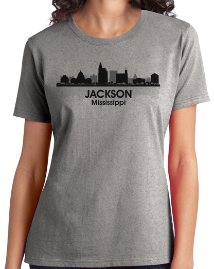 Ladies Grey Jackson, MS City Skyline - Mississippi Pride Blues Trail Love T-shirt