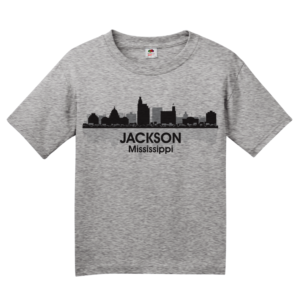 Youth Grey Jackson, MS City Skyline - Mississippi Pride Blues Trail Love T-shirt
