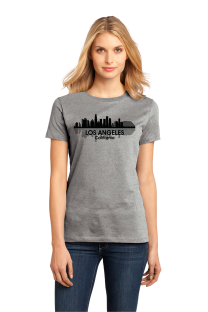 Ladies Grey Los Angeles, CA City Skyline - City of Angels Hollywood Love LA T-shirt
