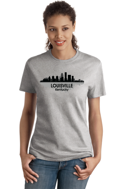 Ladies Grey Louisville, KY City Skyline - Bourbon Kentucky Derby Mint Julep T-shirt