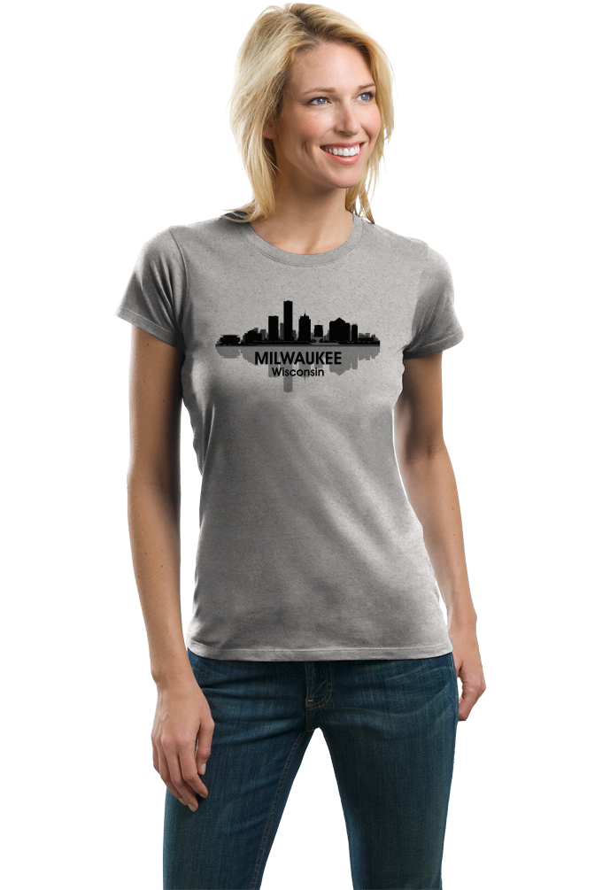 Ladies Grey Milwaukee, WI City Skyline - Milwaukee Brewers Summerfest Pride T-shirt
