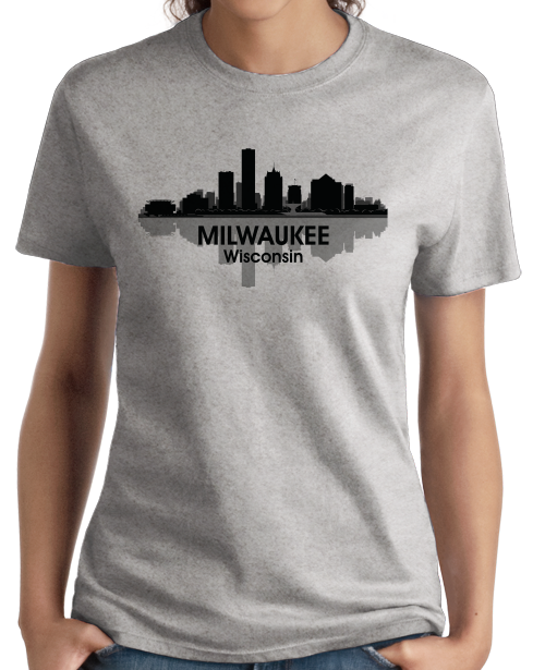 Ladies Grey Milwaukee, WI City Skyline - Milwaukee Brewers Summerfest Pride T-shirt