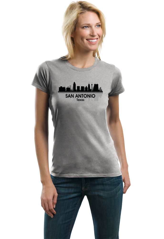 Ladies Grey San Antonio, TX City Skyline - San Antonio Texas Pride Love T-shirt