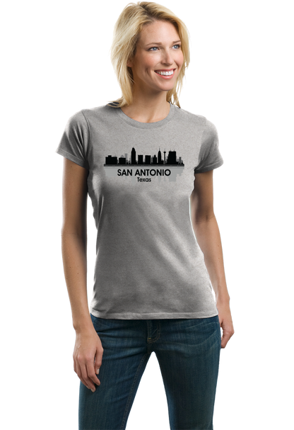 Ladies Grey San Antonio, TX City Skyline - San Antonio Texas Pride Love T-shirt