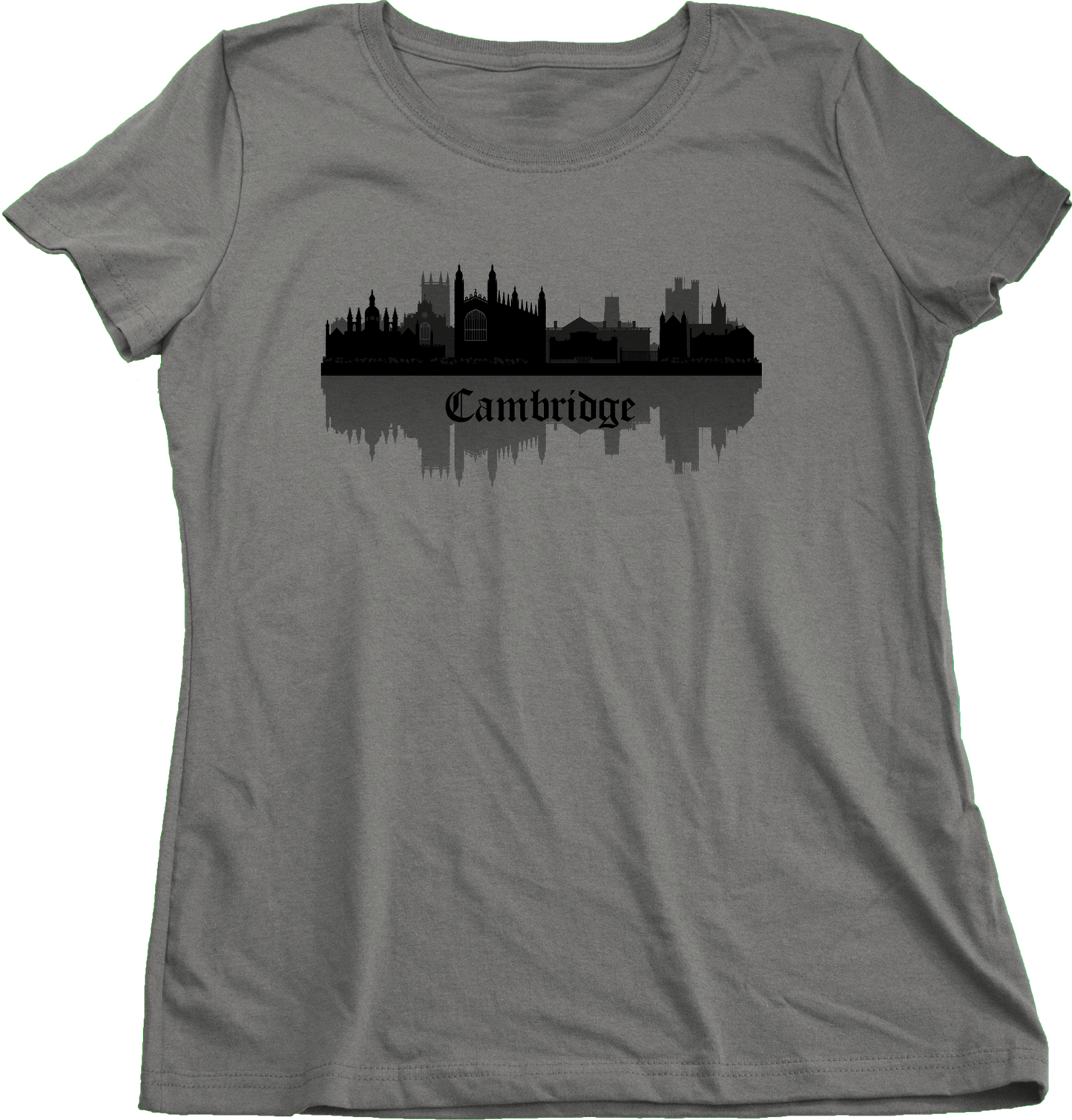 Ladies Grey Skyline Of Cambridge, UK - University Charles Darwin Pink Floyd T-shirt