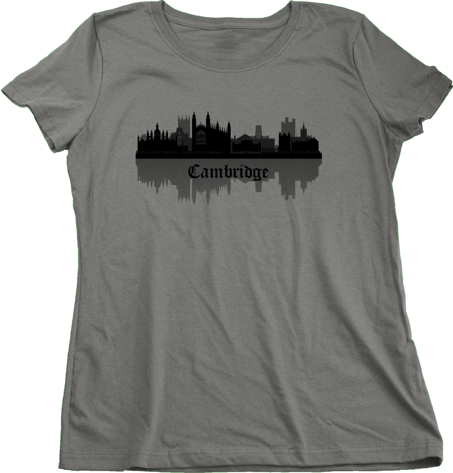 Ladies Grey Skyline Of Cambridge, UK - University Charles Darwin Pink Floyd T-shirt