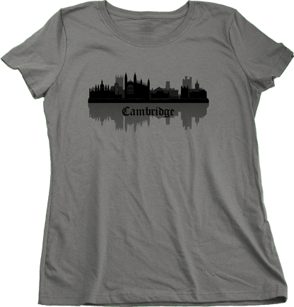 Ladies Grey Skyline Of Cambridge, UK - University Charles Darwin Pink Floyd T-shirt