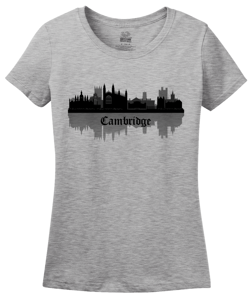 Ladies Grey Skyline Of Cambridge, UK - University Charles Darwin Pink Floyd T-shirt