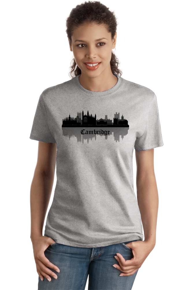 Ladies Grey Skyline Of Cambridge, UK - University Charles Darwin Pink Floyd T-shirt