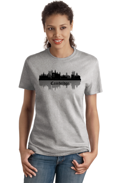 Ladies Grey Skyline Of Cambridge, UK - University Charles Darwin Pink Floyd T-shirt