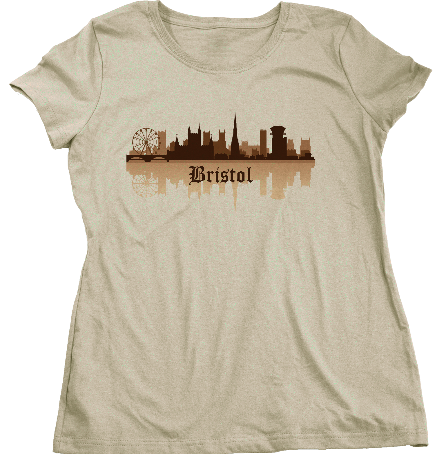 Ladies Natural Bristol, England City Skyline - British Pride English Hometown T-shirt