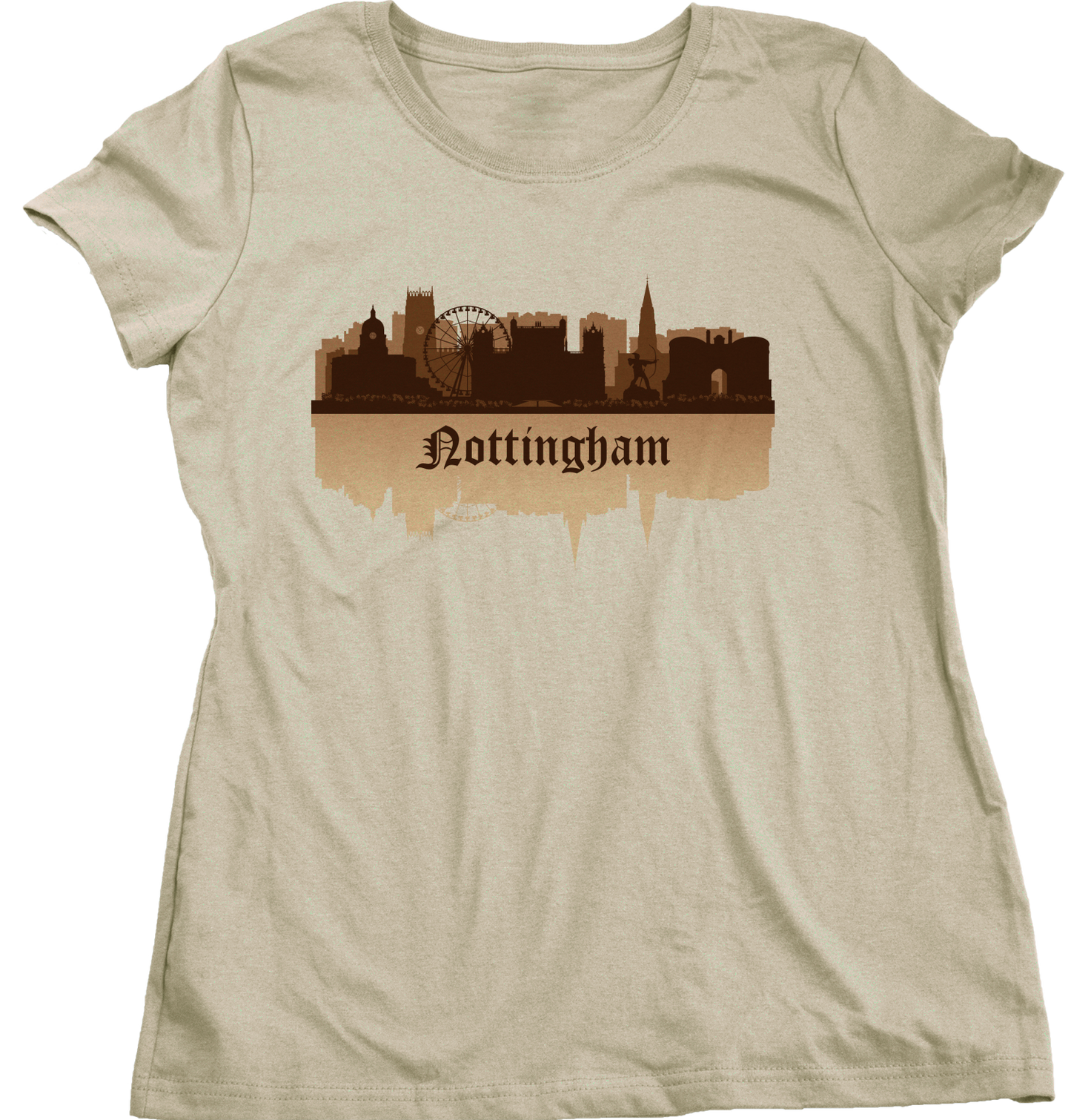 Ladies Natural Nottingham, England City Skyline - Robin Hood Nottingham Forest T-shirt