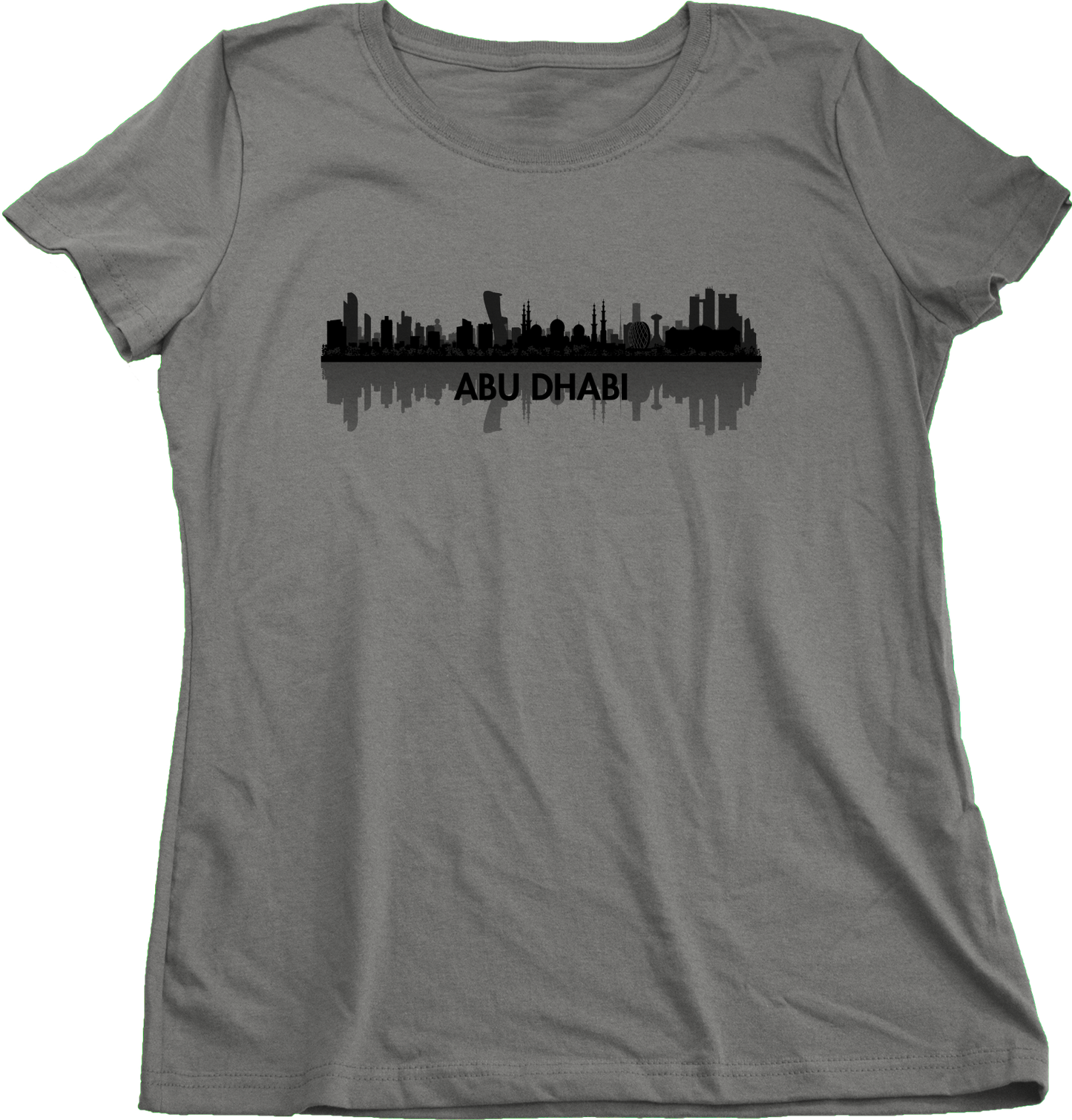 Ladies Grey Skyline Of Abu Dhabi, UAE - United Arab Emirates Dubai City T-shirt